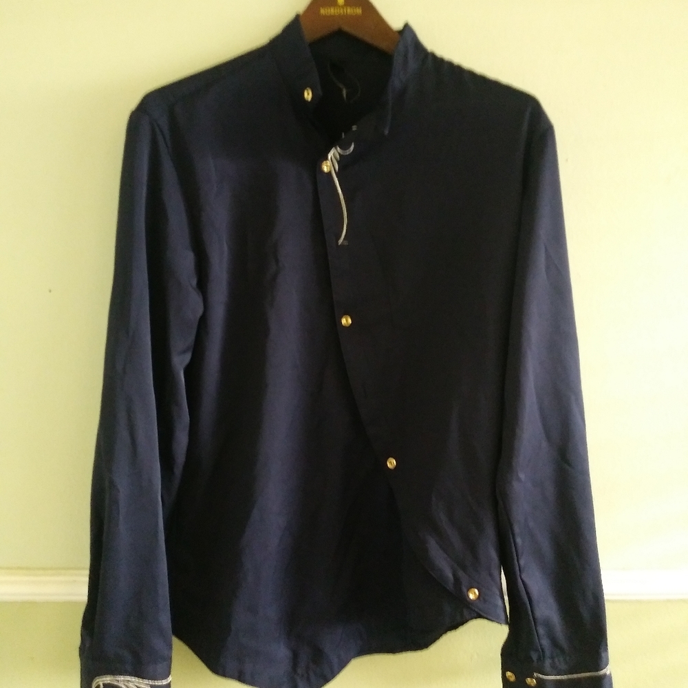 Blue/Navy button-down longsleeve shirt w/decals